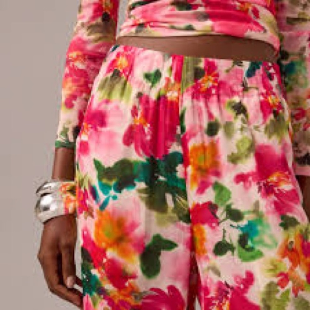 J. Crew Floral Wide Leg Pants - Pink and Green